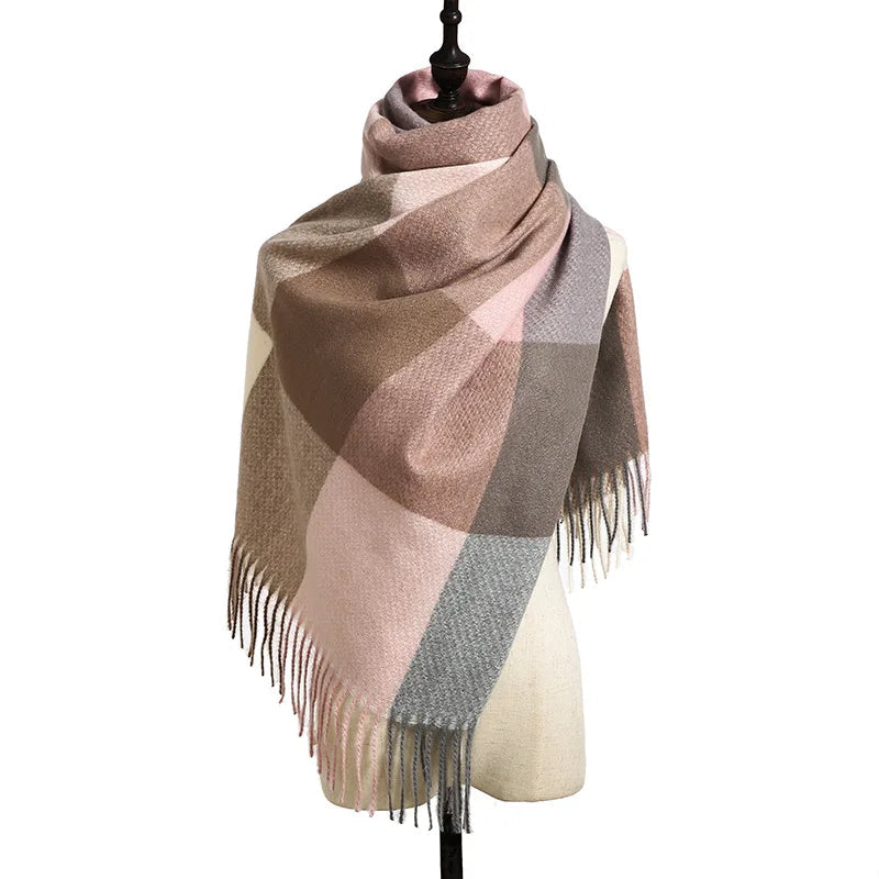 Elegant Lady Style Cashmere Tassel Luxury Scarf - Autumn Winter Striped Plaid