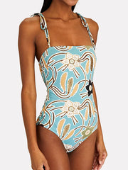 Fresh Blue Floral Back Strap Swimsuit One Piece green3 / S onepiece-250223