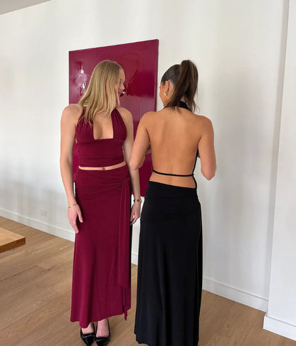 Sexy V Neck Backless Hooded Fitted Maxi Dress