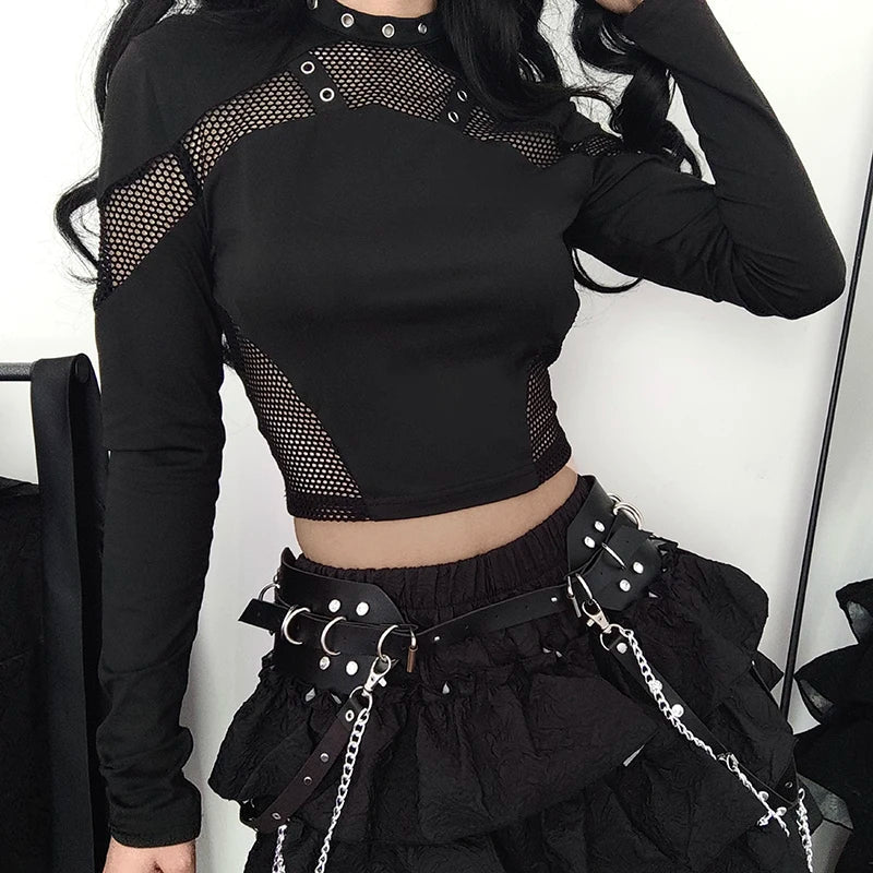 Transparent Mesh Knitted Top Black / S