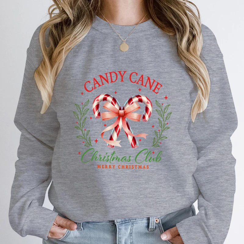 Candy Cane Christmas Club Round Neck Hoodie