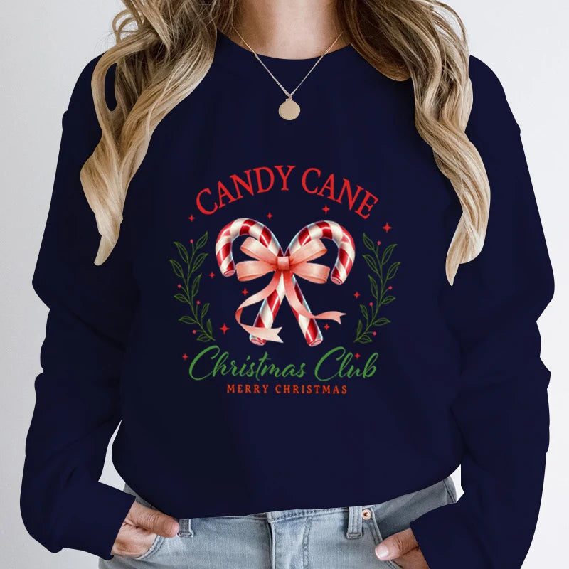 Candy Cane Christmas Club Round Neck Hoodie