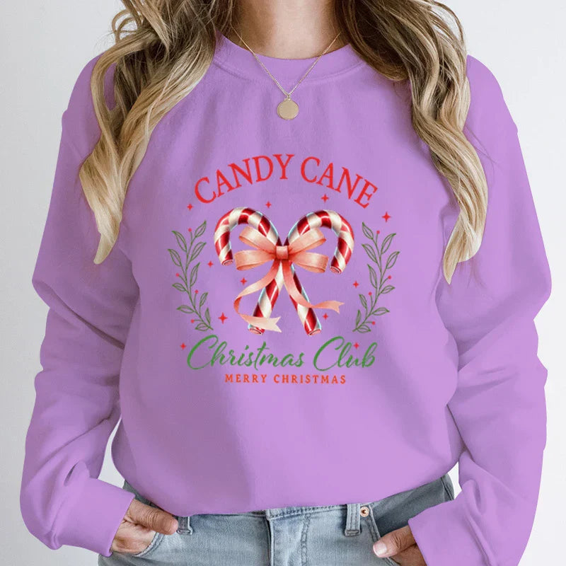 Merry Candy Cane Christmas Club Round Neck Hoodie Purple / S Hoodies-L