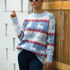 Casual Christmas Sweater For Couples - Loose Knitwear Warm Thicken Matching Blue / S Sweaters-L
