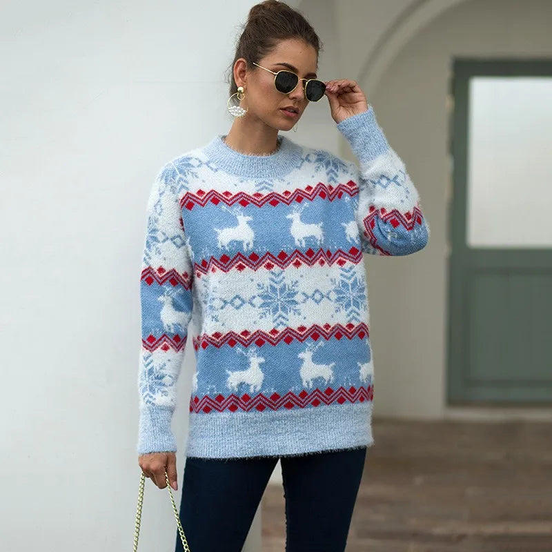 Casual Christmas Sweater For Couples - Loose Knitwear Warm Thicken Matching Sweaters-L