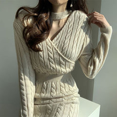 Chic Personality All Match Round Neck Hemp Pattern Front Back Wearable Design Sneaky Design Split Sweater