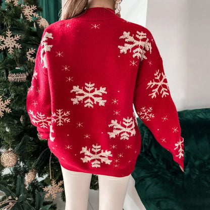 Snowflake Print Oversized Christmas Sweater