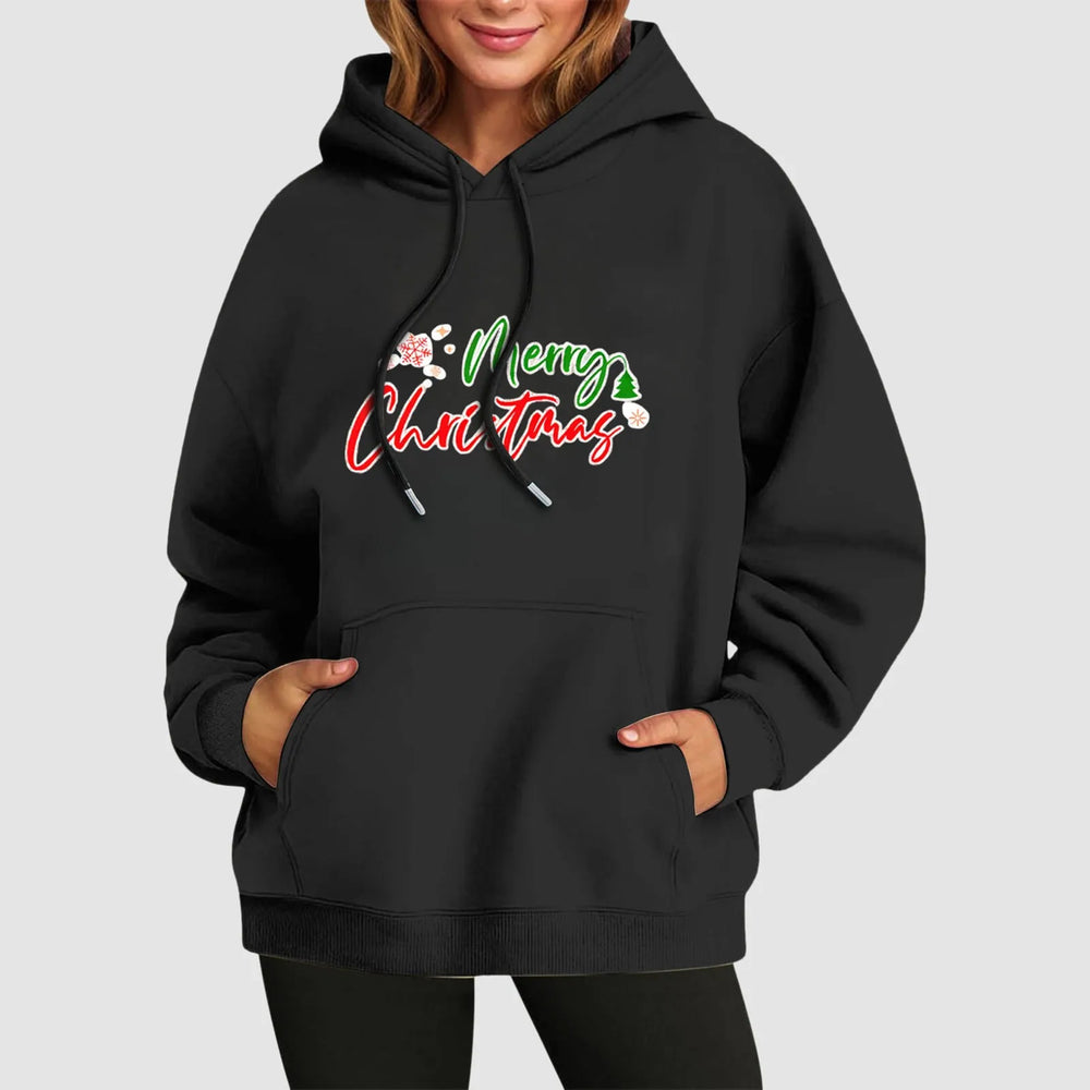 Fall Winter Funny Cute Kangaroo Pocket Long Sleeve Girl’s Christmas Hoodie Black / S Hoodies-L