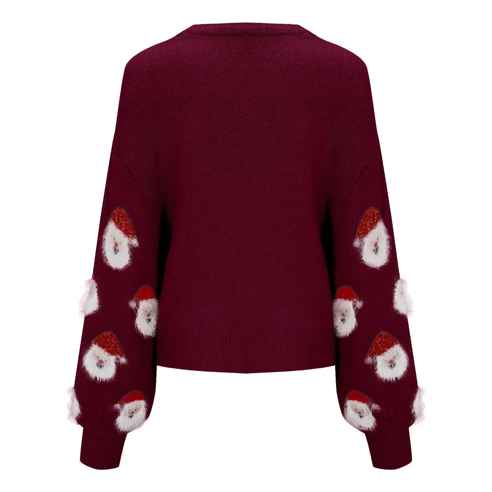 Christmas Santa Head Oversized Sweater Sweaters-L