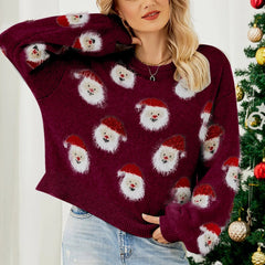 Christmas Santa Head Oversized Sweater Sweaters-L
