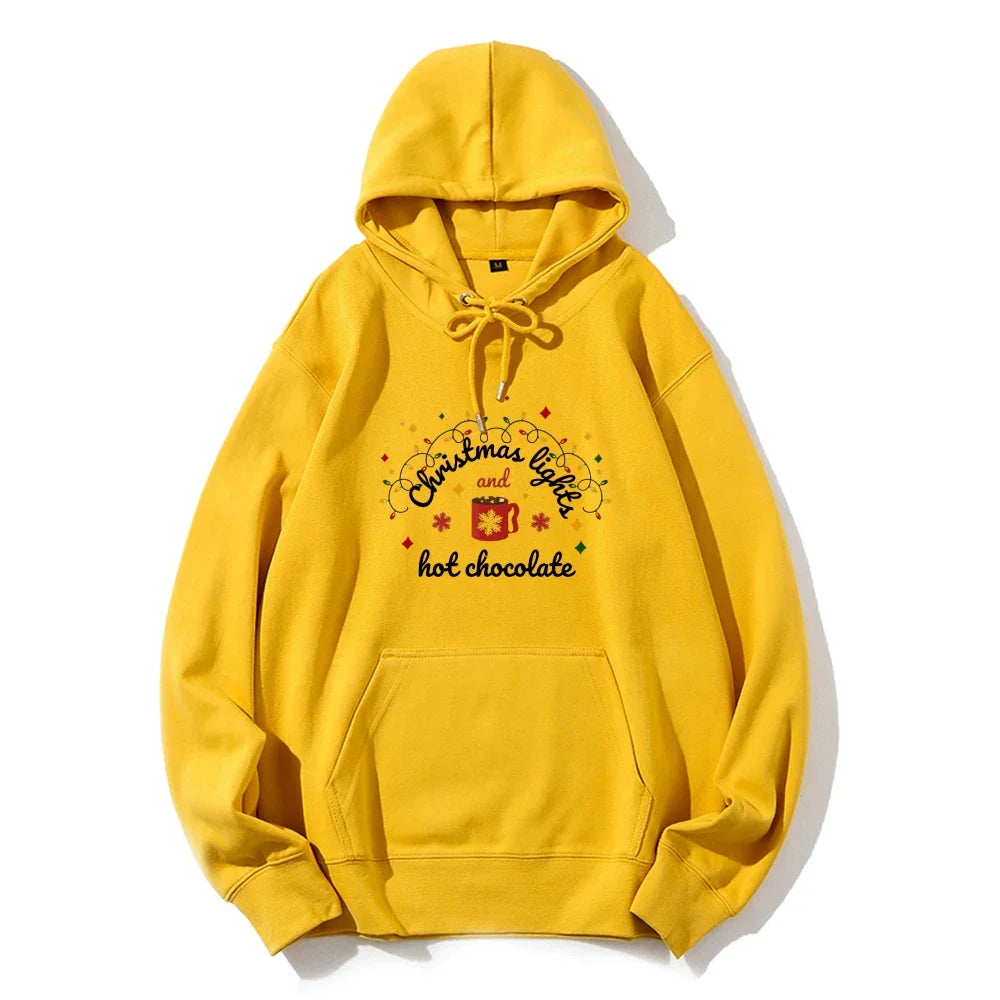 Christmas Lights Hot Chocolate Merry Bright Festive Family Hoodie Yellow / S Hoodies-L