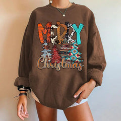 Letter Tree Print Round Neck Fleece Anime Christmas Hoodie - Large Size Coffee / S Hoodies-L