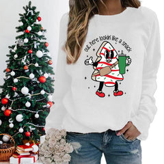 Snack Print Round Neck Christmas Hoodie - Casual Long Sleeve Hoodies-L