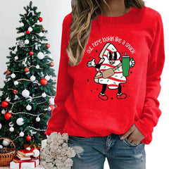 Snack Print Round Neck Christmas Hoodie - Casual Long Sleeve Hoodies-L