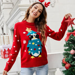 Christmas Red Long Sleeve Casual Autumn Winter Sequined Fashion Knitted Sweater / S Sweaters-L