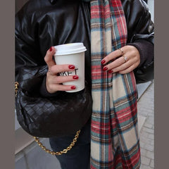 Red Plaid Vintage Classic Scarf For Women Scarfs-L