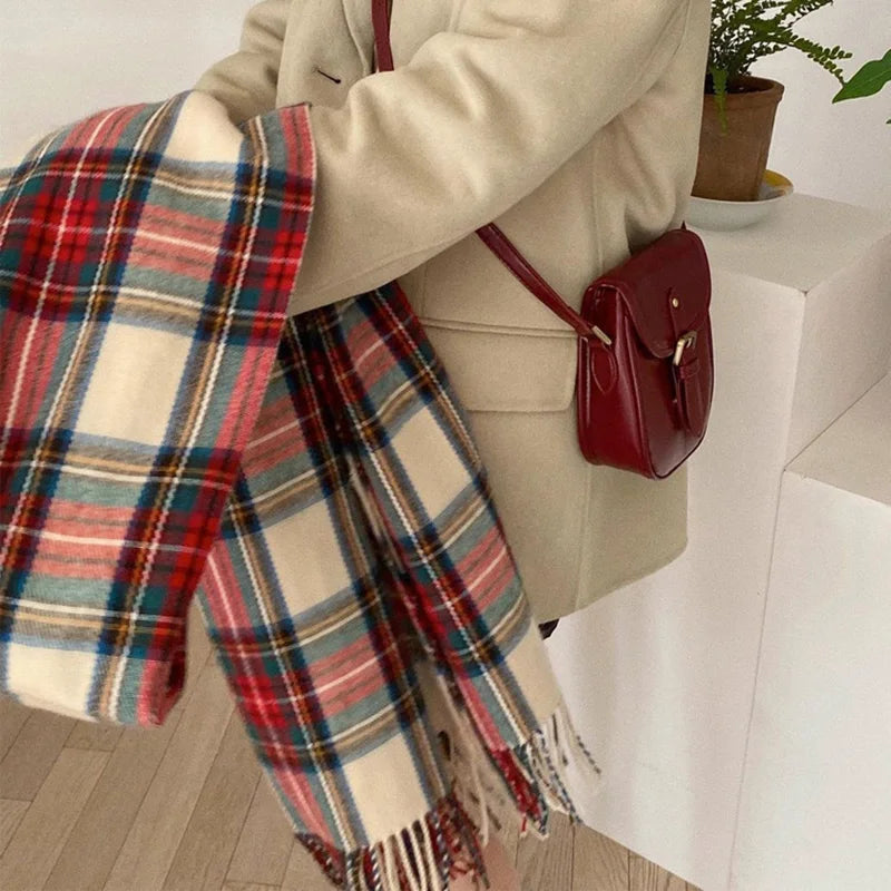 Red Plaid Vintage Classic Scarf For Women / 190X65Cm Scarfs-L