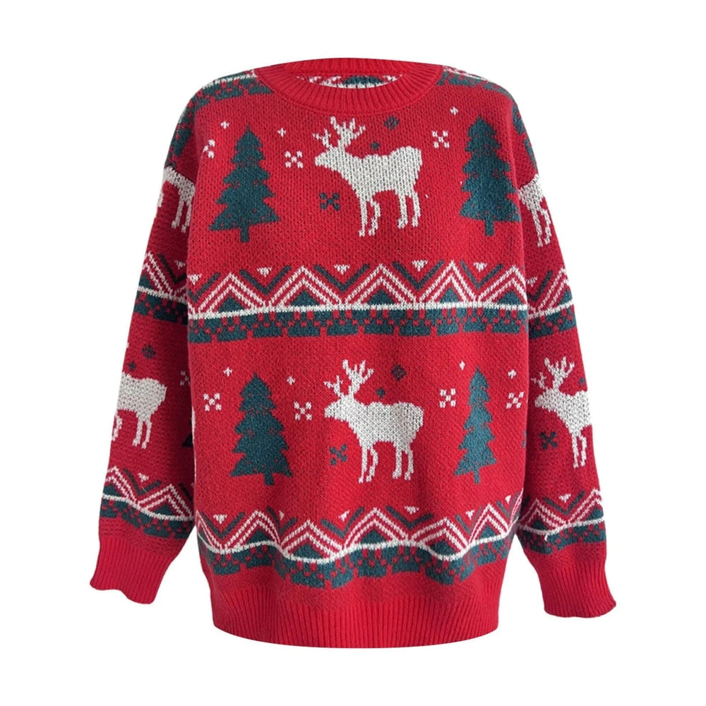 Red Winter Style Knitted Pullover Christmas Sweater Sweaters-L