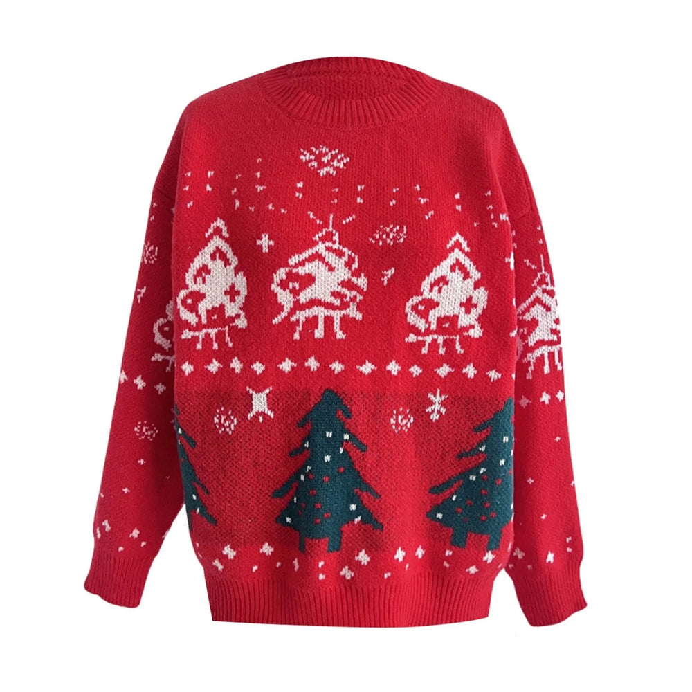 Red Winter Style Knitted Pullover Christmas Sweater Sweaters-L