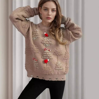 Korean Style Casual Loose Jumper with Chic Bow Christmas Sweater