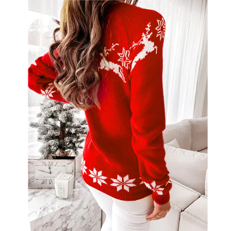 Casual Long Sleeve O-Neck Pullover Deer Knitted Christmas Sweater Sweaters-L