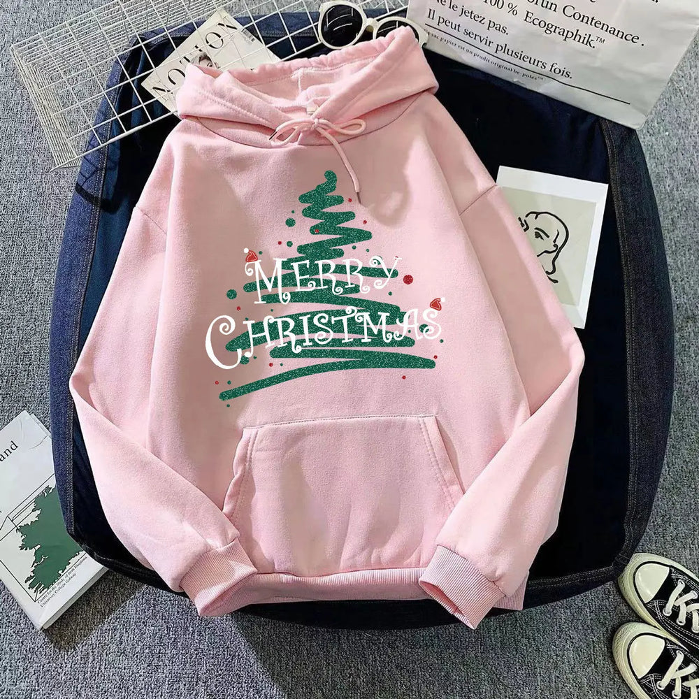 Sporty Printed Casual Long Sleeve Christmas Hoodie For Women Dusky Pink / S Hoodies-L