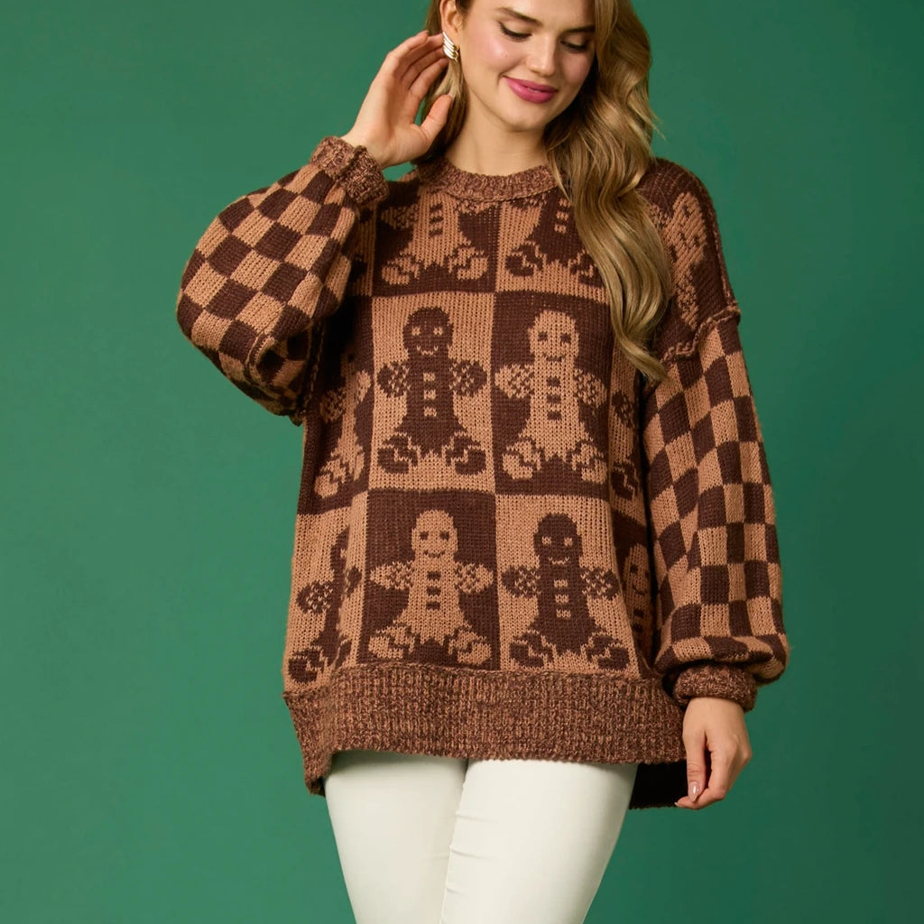 Gingerbread Aesthetic Christmas Sweater - Long Sleeve, Round Neck