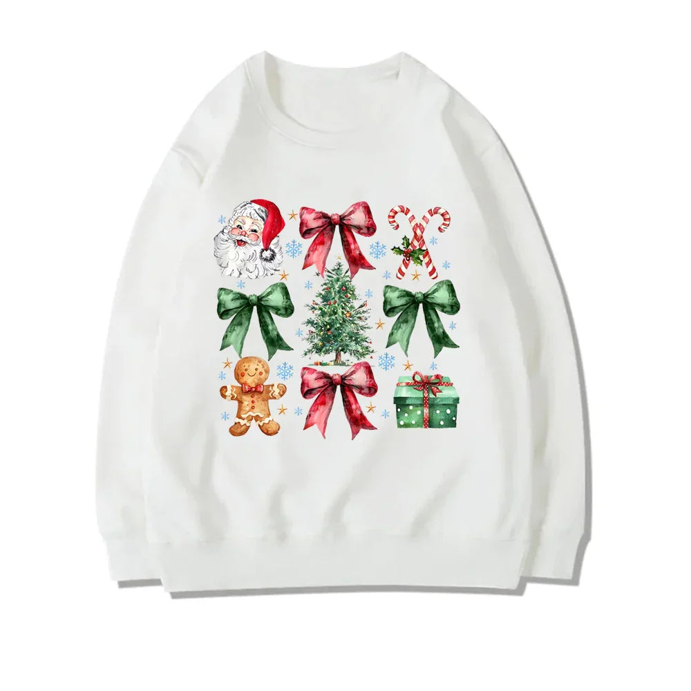 Stylish Coquette Christmas Santa Sweatshirt Holiday Hoodie White / S Hoodies-L