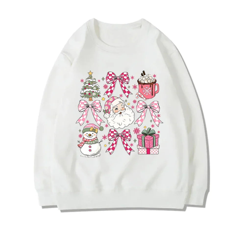 Stylish Coquette Christmas Santa Sweatshirt Holiday Hoodie White 2 / S Hoodies-L