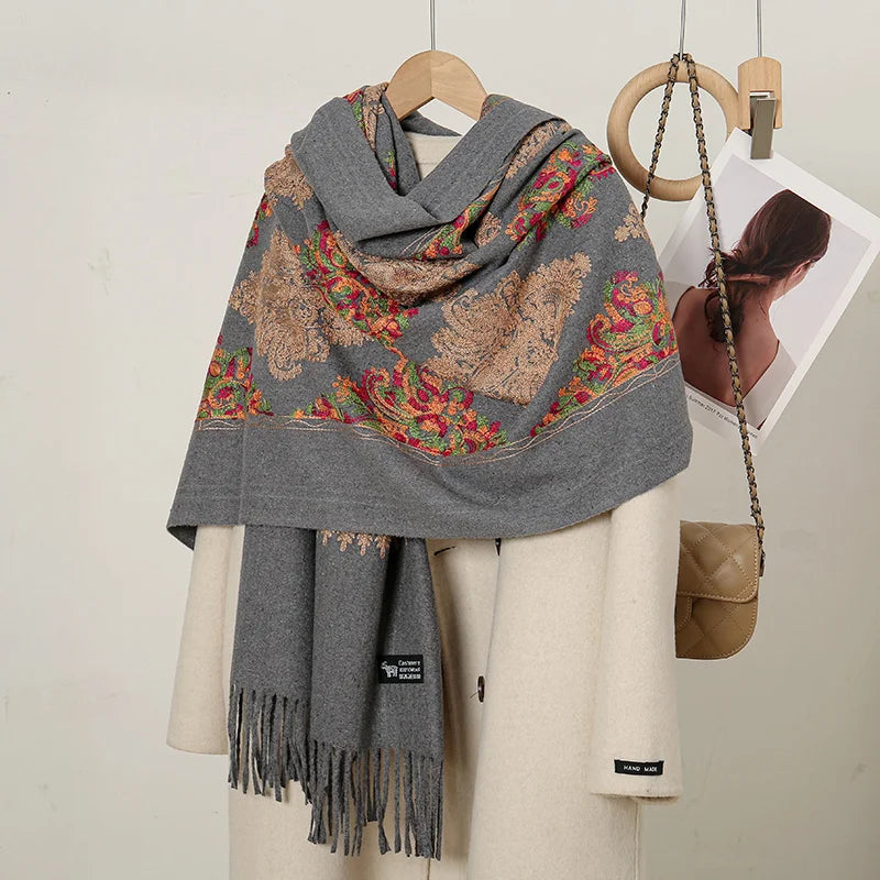 Cashmere Floral Print Winter Blanket Wrap Scarf