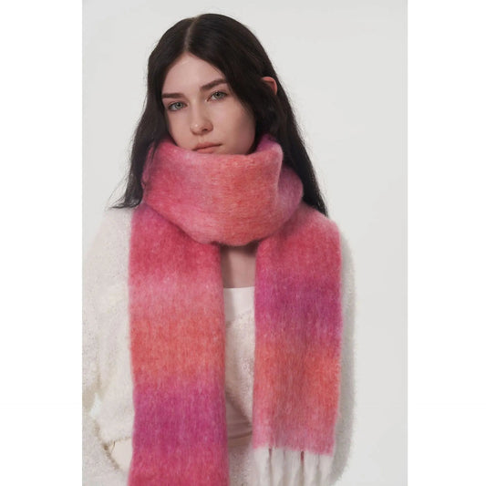 Light Luxury Gradient Color Wool Striped Fringed Mohair Scarf