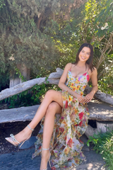 Oceana | Chiffon Rose Print Slit Maxi Dress
