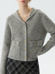 Navy Collar Sequin Flower Knit Cardigan Gray / Xs Cardigan-241208
