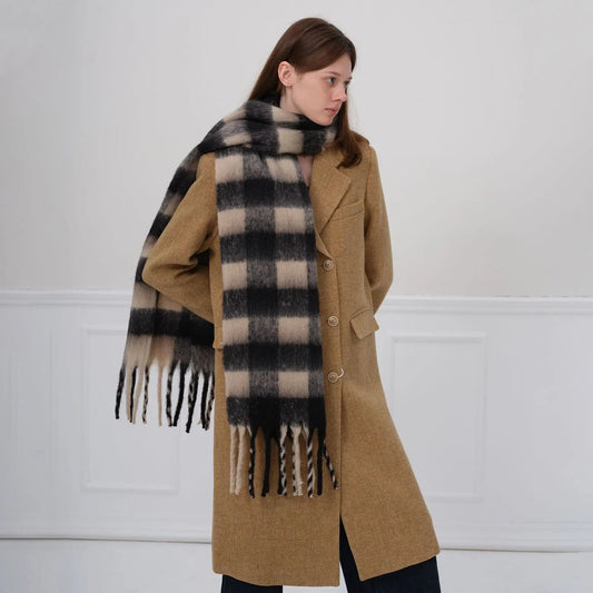 Checkerboard Cashmere Scarf for Women - Autumn/Winter Commuting Scarf