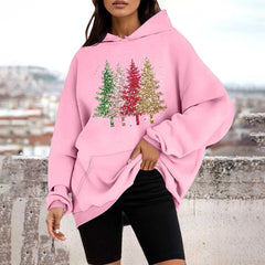 Loose Pullover Four Christmas Tree Crewneck New Autumn Hoodie Light Pink-A / M Hoodies-L