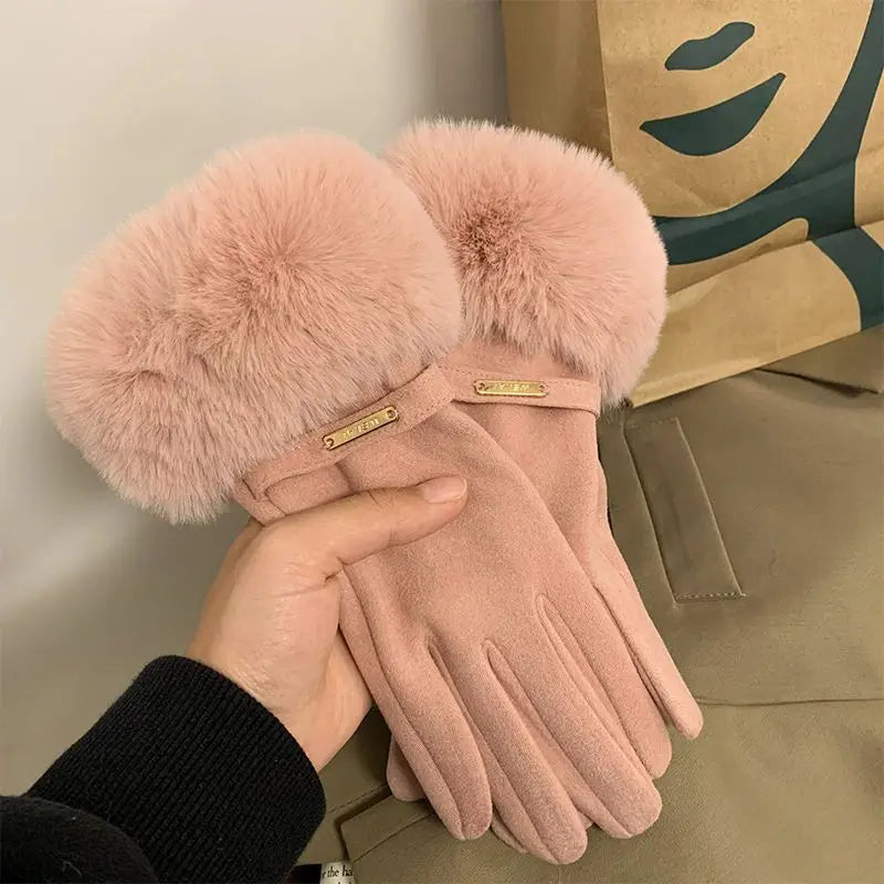 Autumn Winter Furry Warm Full Finger Outdoor Sport Cycling GlovesChristmas Cute Furry Warm Full Finger Outdoor Sport Cycling Gloves