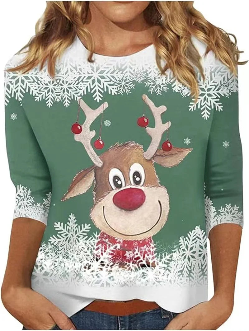 Elegant Casual Loose Round Neck Outdoor Autumn Winter Christmas Tree Hoodie Green 1 / Xxs Hoodies-L