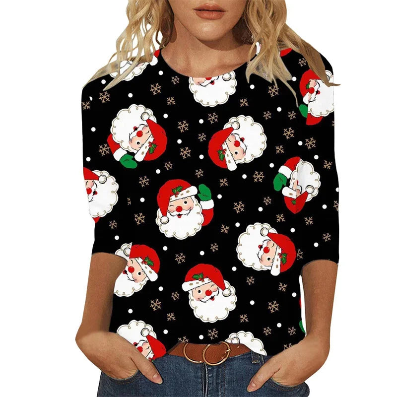 Elegant Casual Loose Round Neck Outdoor Autumn Winter Christmas Tree Hoodie Black 4 / Xxs Hoodies-L