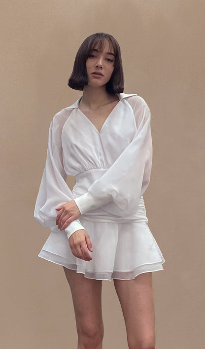 Lantern Sleeve Short Dress