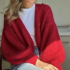 Lazy Hand Woven Big Bubble Sleeves Monochrome Knitted Christmas Sweater Sweaters-L