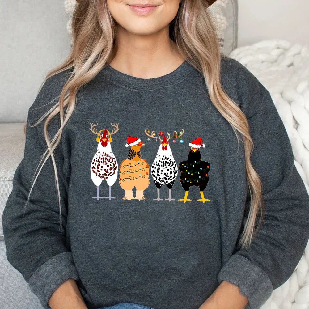 Cute Funny Chickens Animal Farmer Country Christmas Hoodie Dark Grey / S Hoodies-L