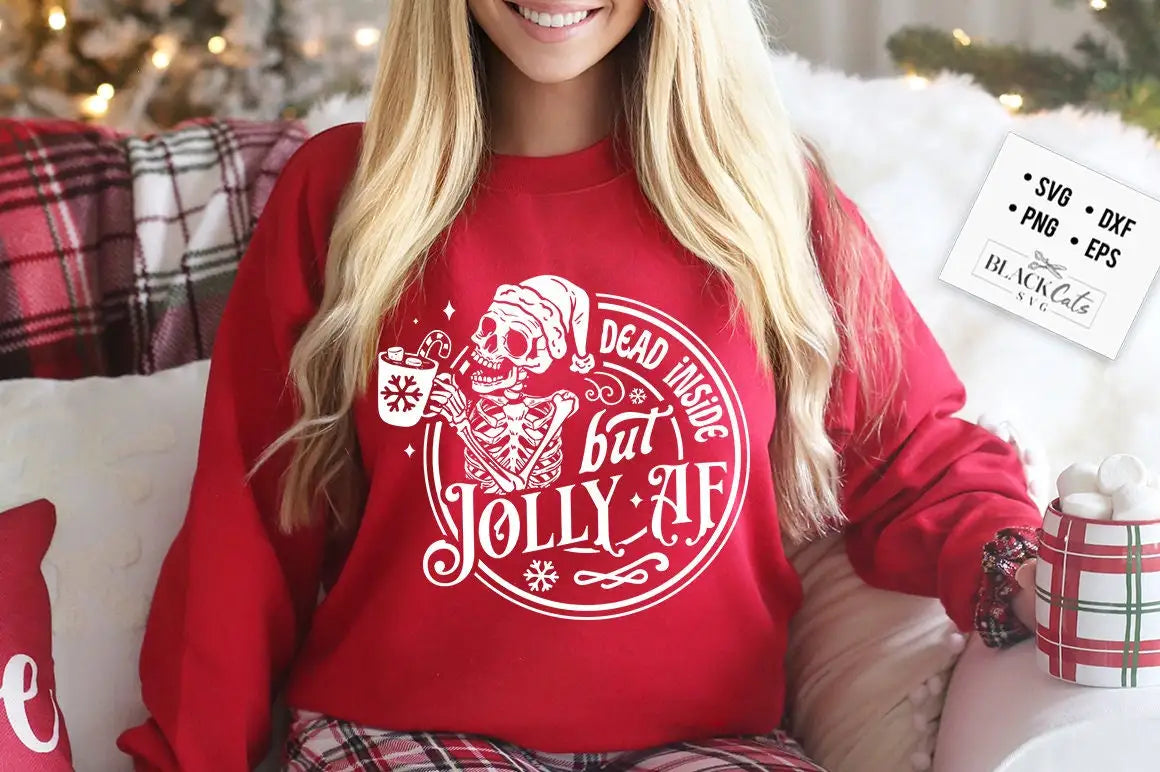 Vintage Skull Christmas Hoodie - Funny Dead Inside Jolly Slogan (Female)