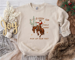 Cute Giddy Up Jingle Horse Cotton Slogan Christmas Hoodie Creamy-White / S Hoodies-L