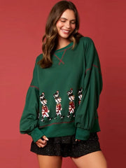 Stylish Glitter Patchwork Vintage Harajuku Long Sleeve Christmas Hoodie Hoodies-L