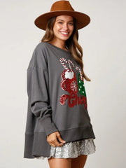 Charming Glitter Patchwork Vintage Harajuku Long Sleeve Christmas Hoodie Hoodies-L