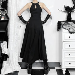 Chains Ornament Halter Swing Midi Dress