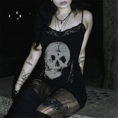 Skull Print Straps Tiny Dress