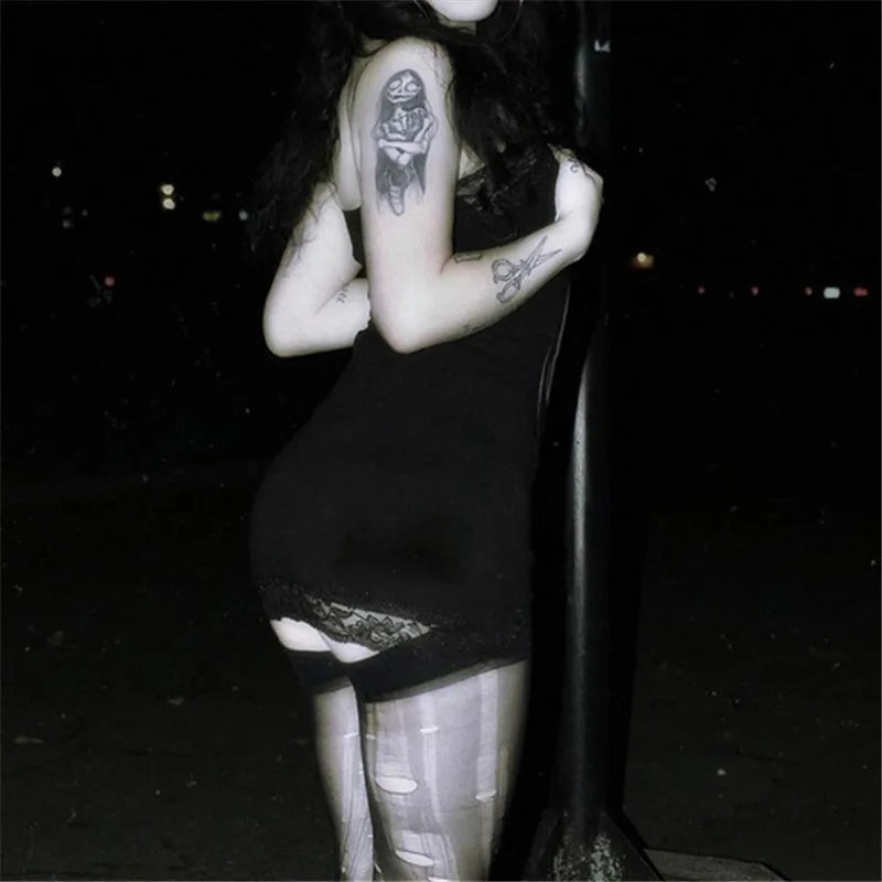 Skull Print Straps Tiny Dress