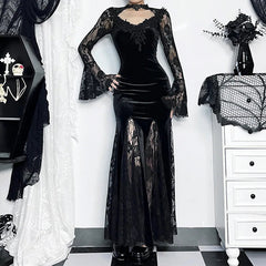 Antique Lace Trumpet Slim Midi Attire Black / S