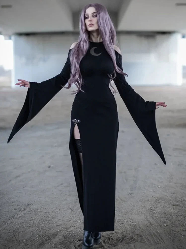 Trumpet Sleeve Lunar Maxi Dress Black / S